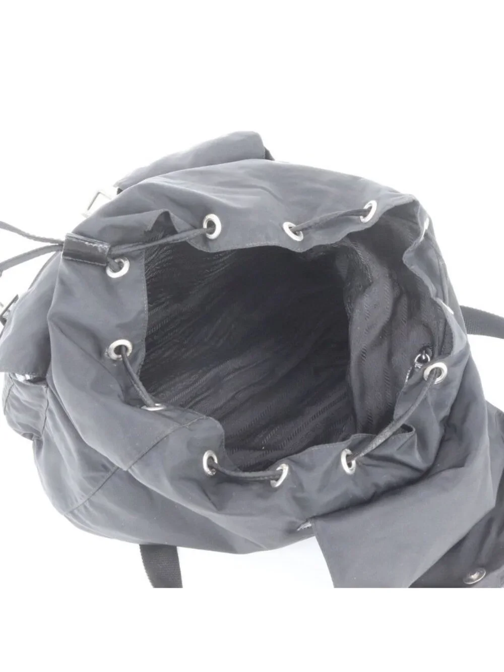 Prada Tessuto Nylon Triangle Logo Leather Backpack Black